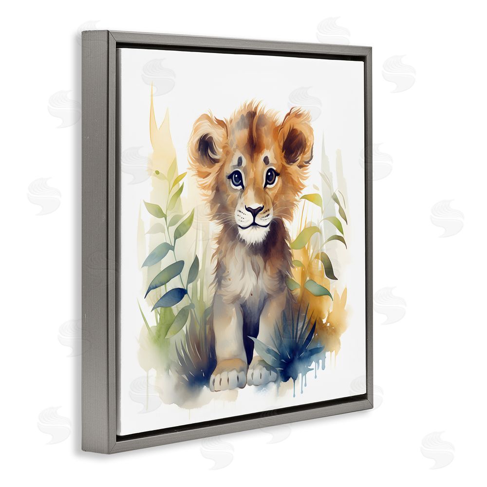 Steve Hunziker Crafty Critters Lion Gray Floating Frame Wall Art Print