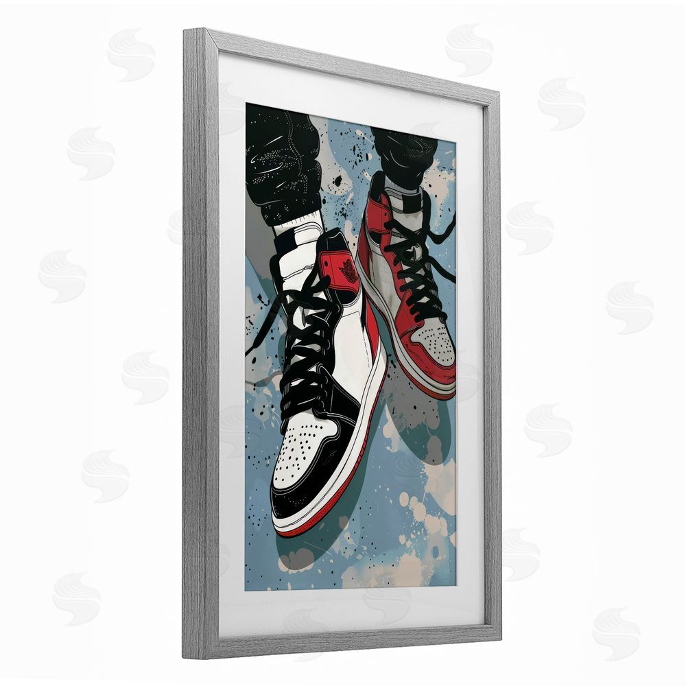 Ray Powers Casual Streetwear Sneakers Gray Framed Print Under Glass Wall Art