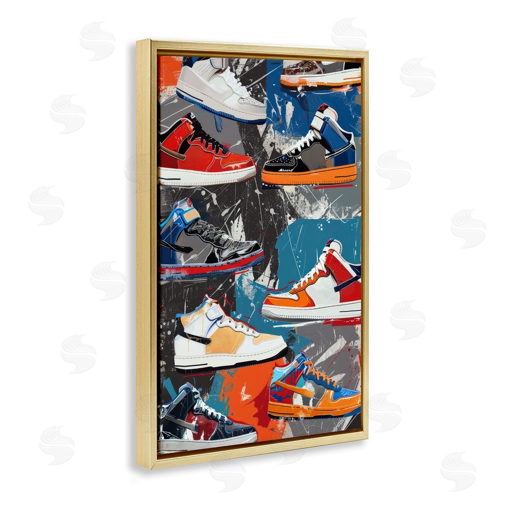 Ray Powers Stylish Urban Shoe Collection Gold Floating Frame Canvas Wall Art Print