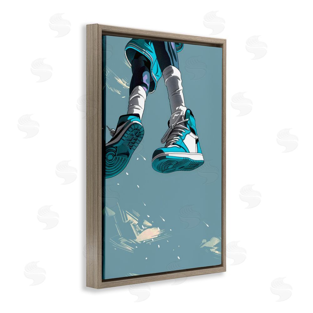 Ray Powers Sporty Jump with Sneakers Brown Floating Frame Canvas Wall Art Print