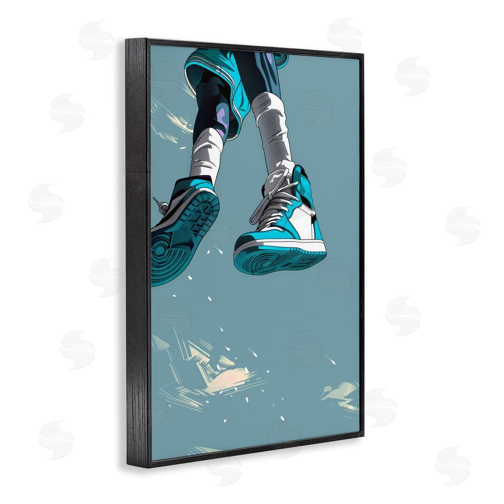 Ray Powers Sporty Jump with Sneakers Black Framed Giclee Wall Art Print