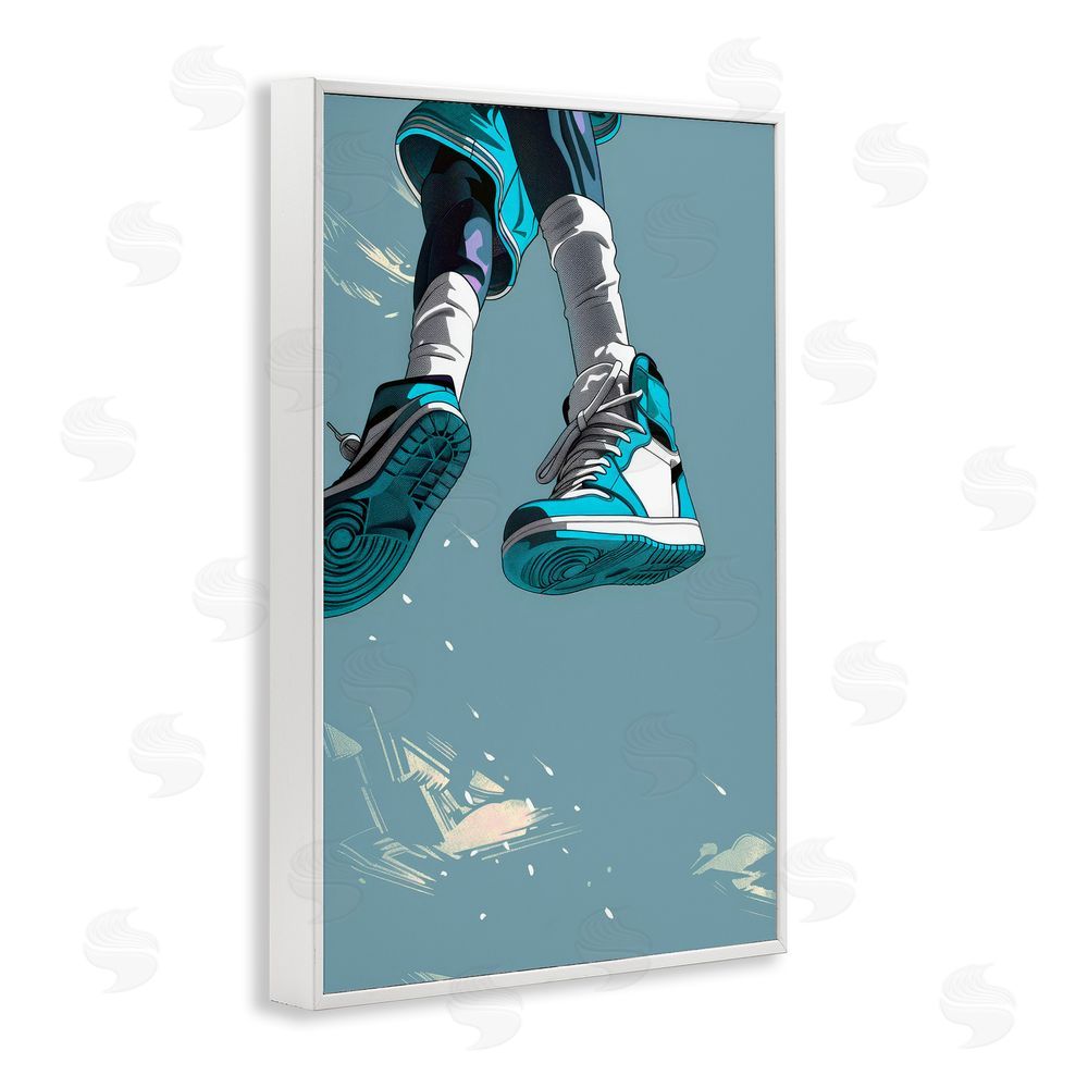 Ray Powers Sporty Jump with Sneakers White Framed Giclee Wall Art Print
