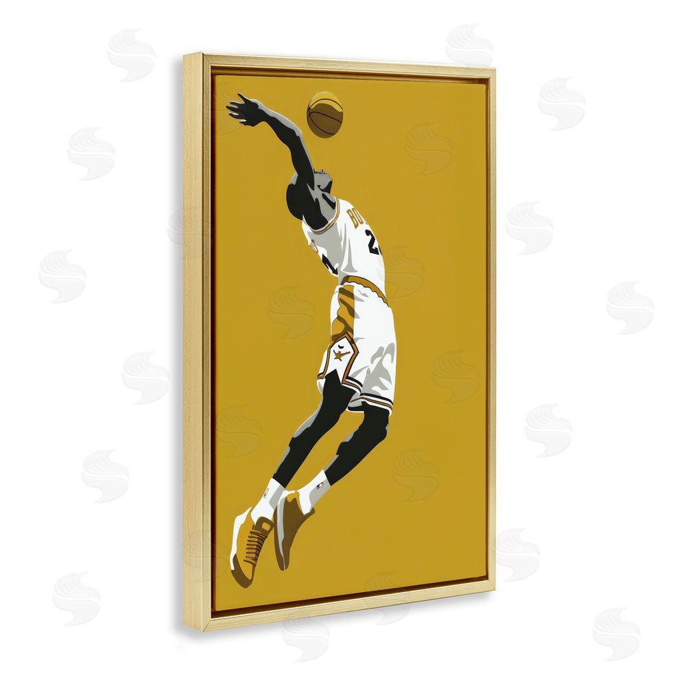 Ray Powers Iconic Basketball Dunk Gold Floating Frame Canvas Wall Art