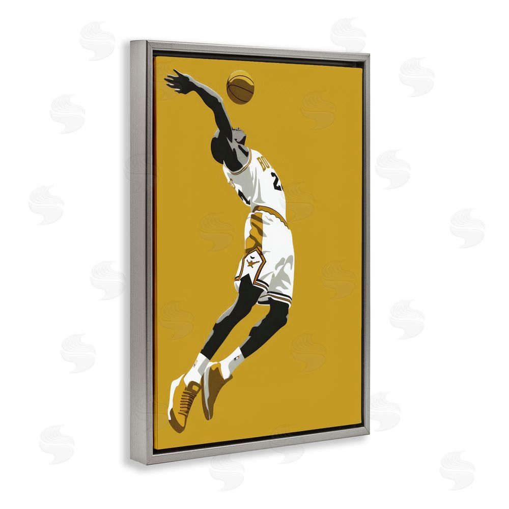 Ray Powers Iconic Basketball Dunk Gray Floating Frame Canvas Wall Art