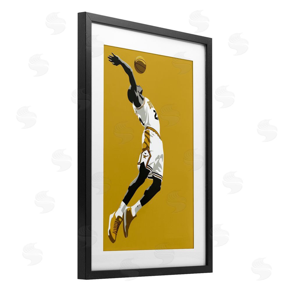 Ray Powers Iconic Basketball Dunk Black Framed Print Under Glass with Mat Wall Art