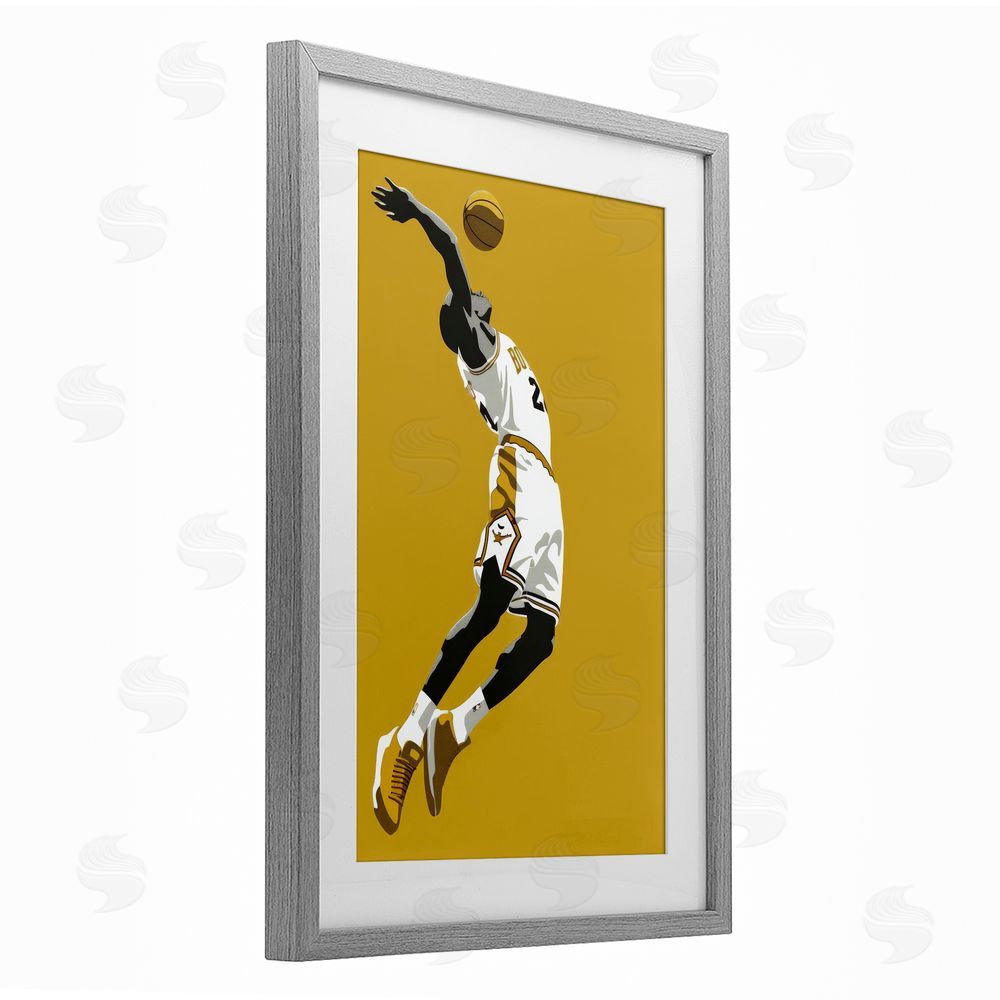 Ray Powers Iconic Basketball Dunk Gray Framed Print Under Glass with Mat Wall Art