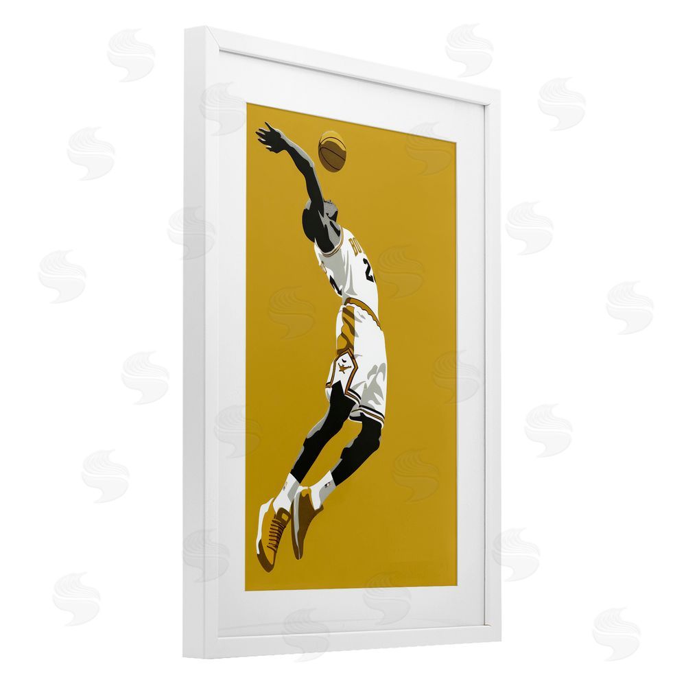 Ray Powers Iconic Basketball Dunk White Framed Print Under Glass with Mat Wall Art