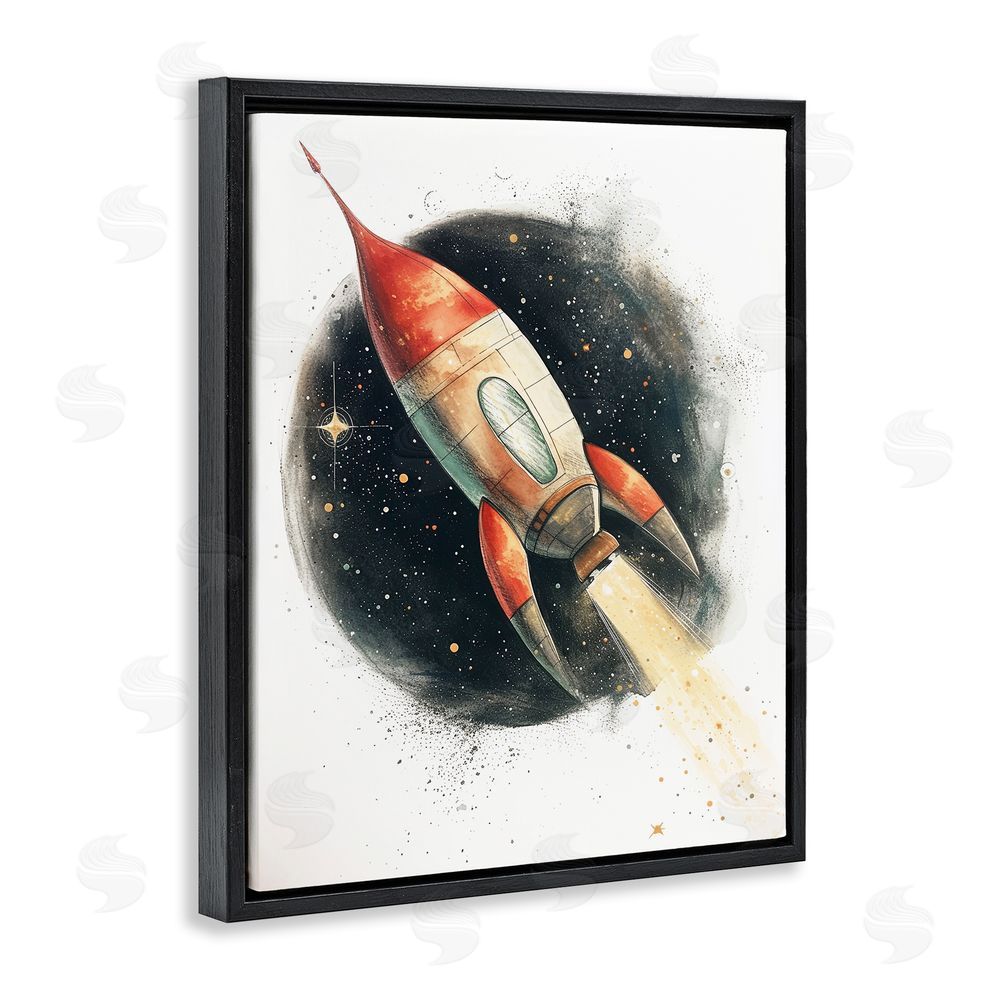 Ray Powers Journey To Space Rocket Black Floating Frame Canvas Wall Art