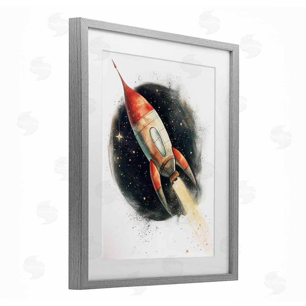 Ray Powers Journey To Space Rocket Gray Framed Print Under Glass with Mat Wall Art