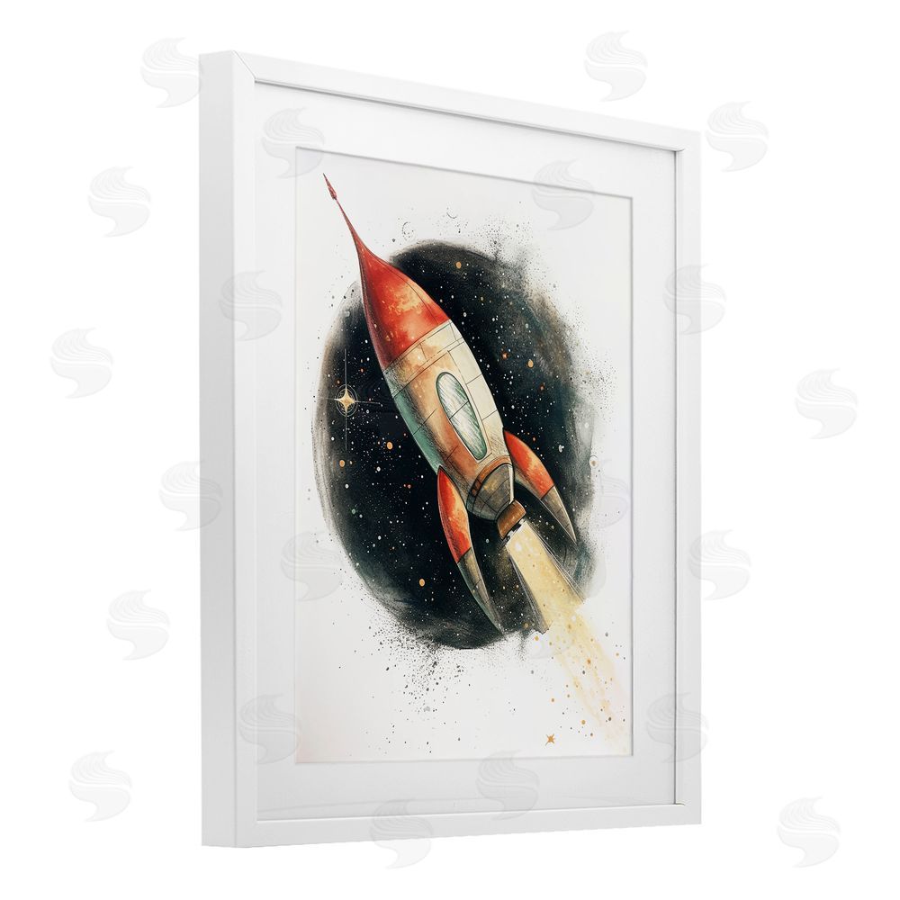 Ray Powers Journey To Space Rocket White Framed Print Under Glass with Mat Wall Art