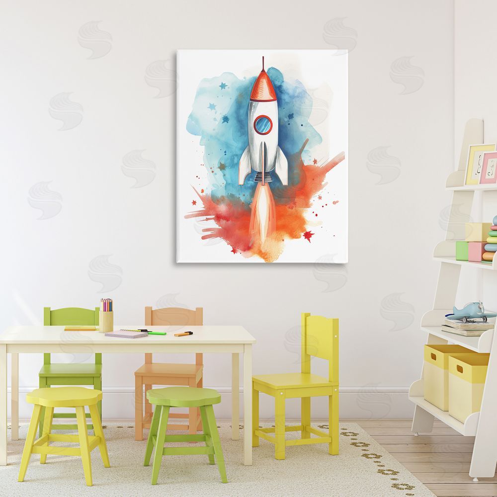 Ray Powers Rocket Launch Adventure Stretched Canvas Wall Art Print in Room