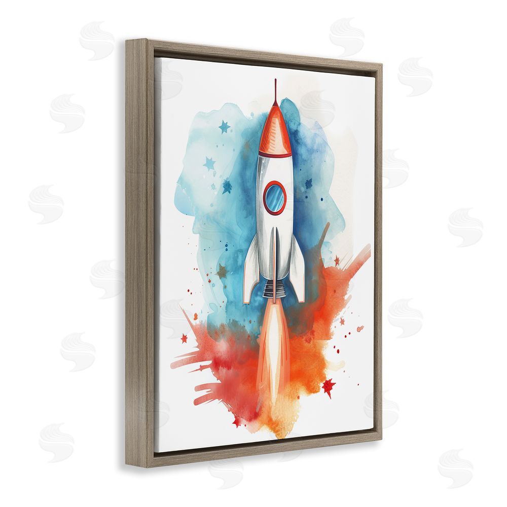 Ray Powers Rocket Launch Adventure Brown Floating Frame Canvas Wall Art Print