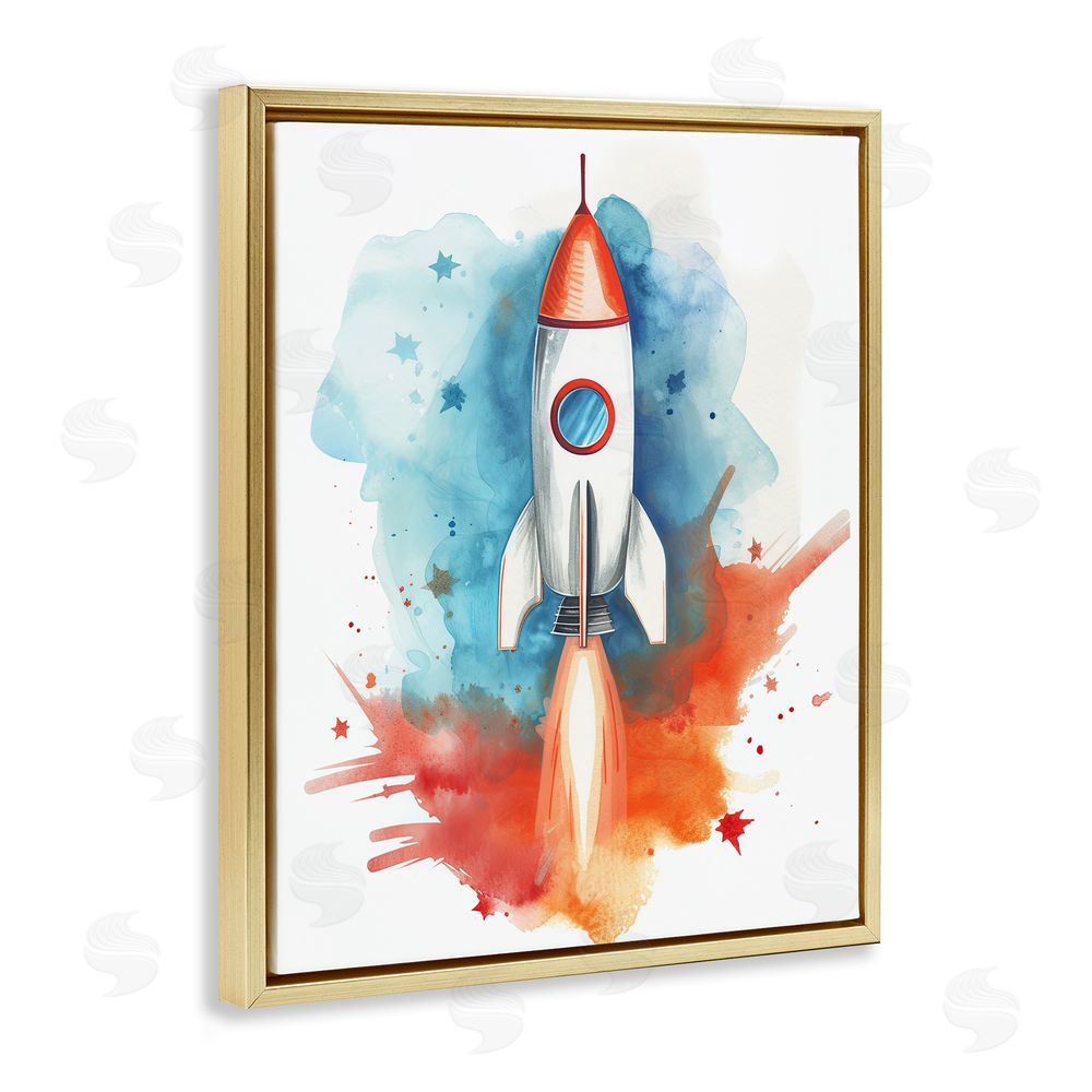 Ray Powers Rocket Launch Adventure Gold Floating Frame Canvas Wall Art Print