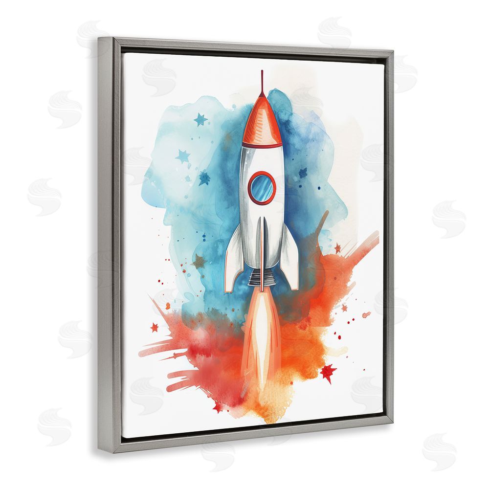 Ray Powers Rocket Launch Adventure Gray Floating Frame Canvas Wall Art Print