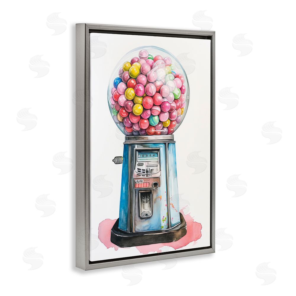 Ray Powers Retro Gumball Machine Gray Floating Frame Canvas Wall Art Print