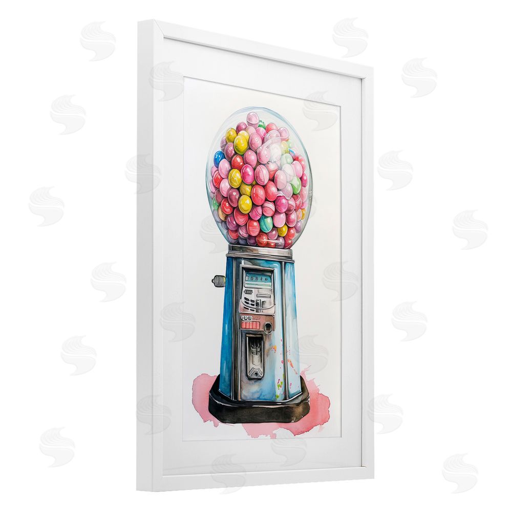 Ray Powers Retro Gumball Machine White Framed Print Under Glass Wall Art