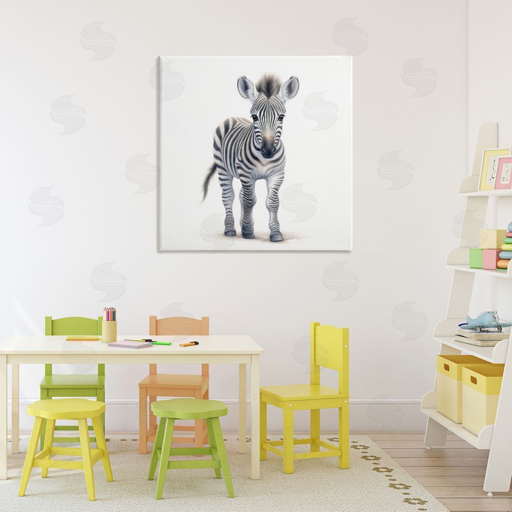 Ray Powers Friendly Zebra Foal Stretched Canvas Wall Art in Room