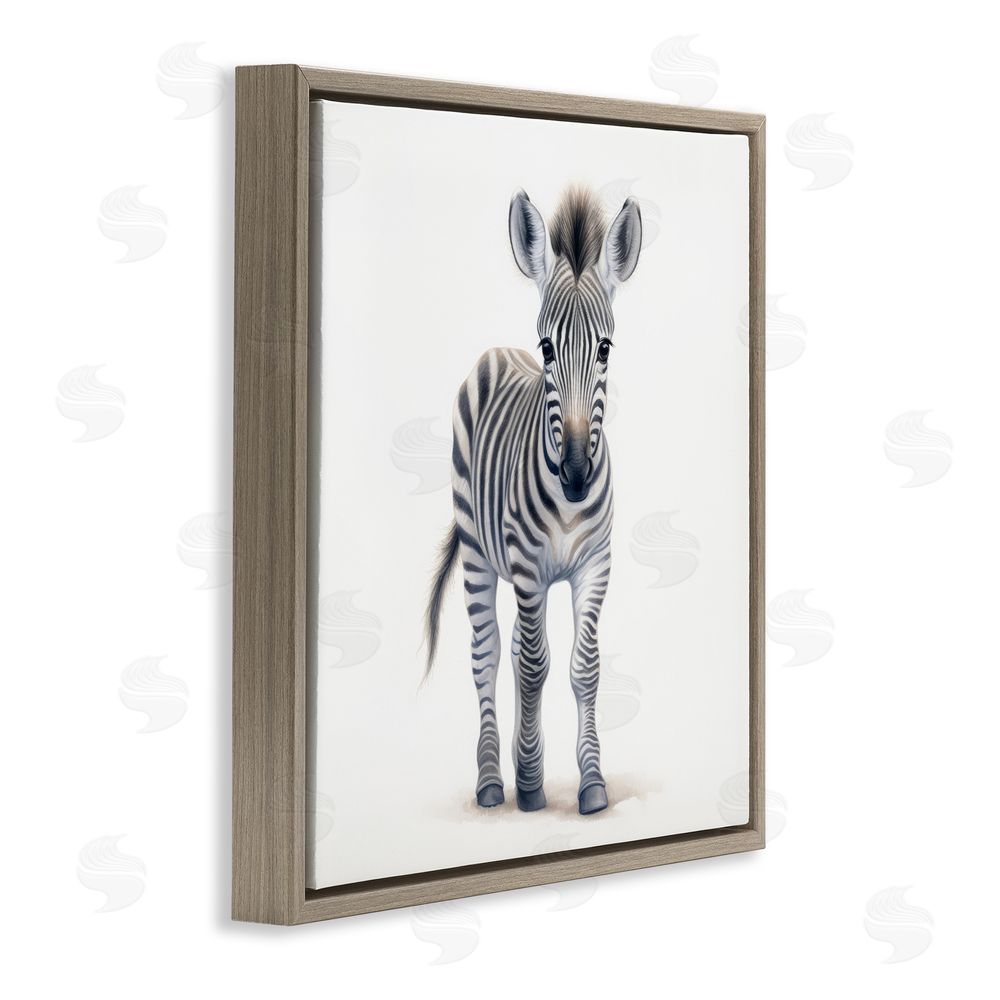 Ray Powers Friendly Zebra Foal Brown Floating Frame Canvas Wall Art