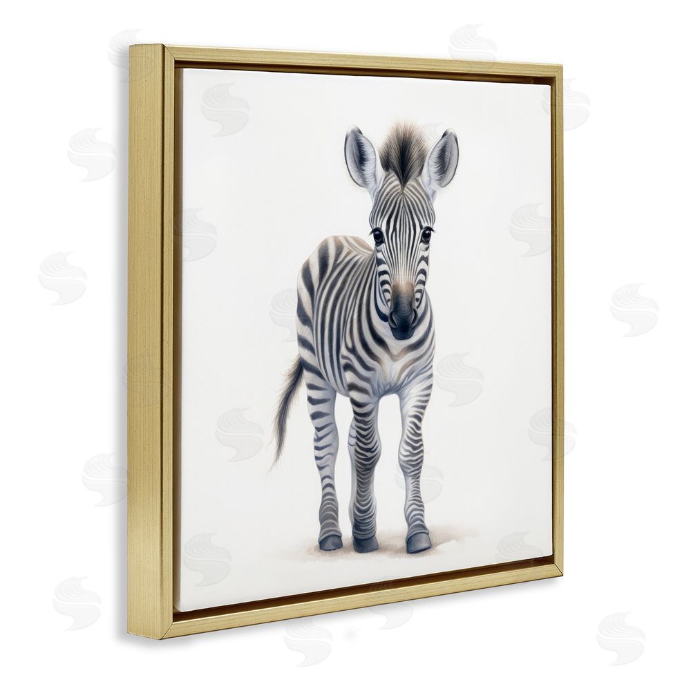Ray Powers Friendly Zebra Foal Gold Floating Frame Canvas Wall Art