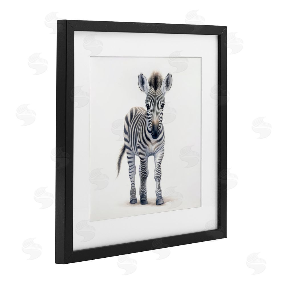 Ray Powers Friendly Zebra Foal Black Framed Print Under Glass with Mat Wall Art