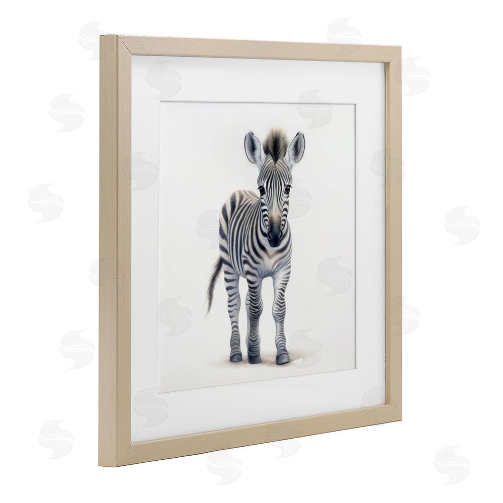Ray Powers Friendly Zebra Foal Brown Framed Print Under Glass with Mat Wall Art