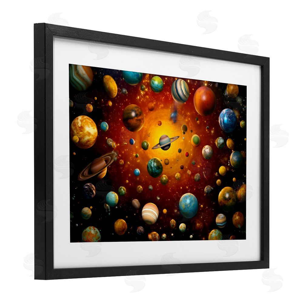 Ray Powers Cosmic Marbles Galaxy Black Framed Print Under Glass Wall Art