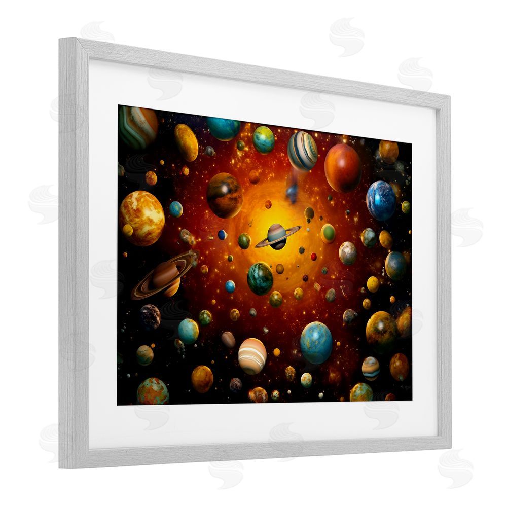 Ray Powers Cosmic Marbles Galaxy Gray Framed Print Under Glass Wall Art