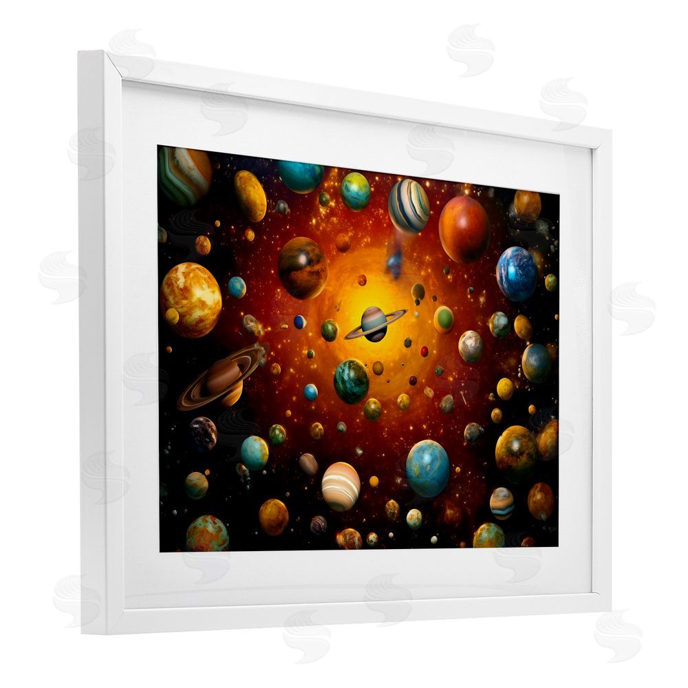Ray Powers Cosmic Marbles Galaxy White Framed Print Under Glass Wall Art