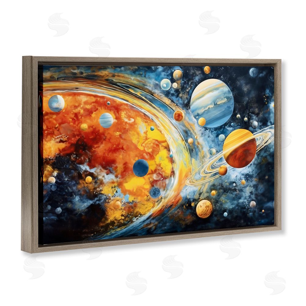 Ray Powers Space Whirl Planets Brown Floating Frame Canvas Wall Art Print