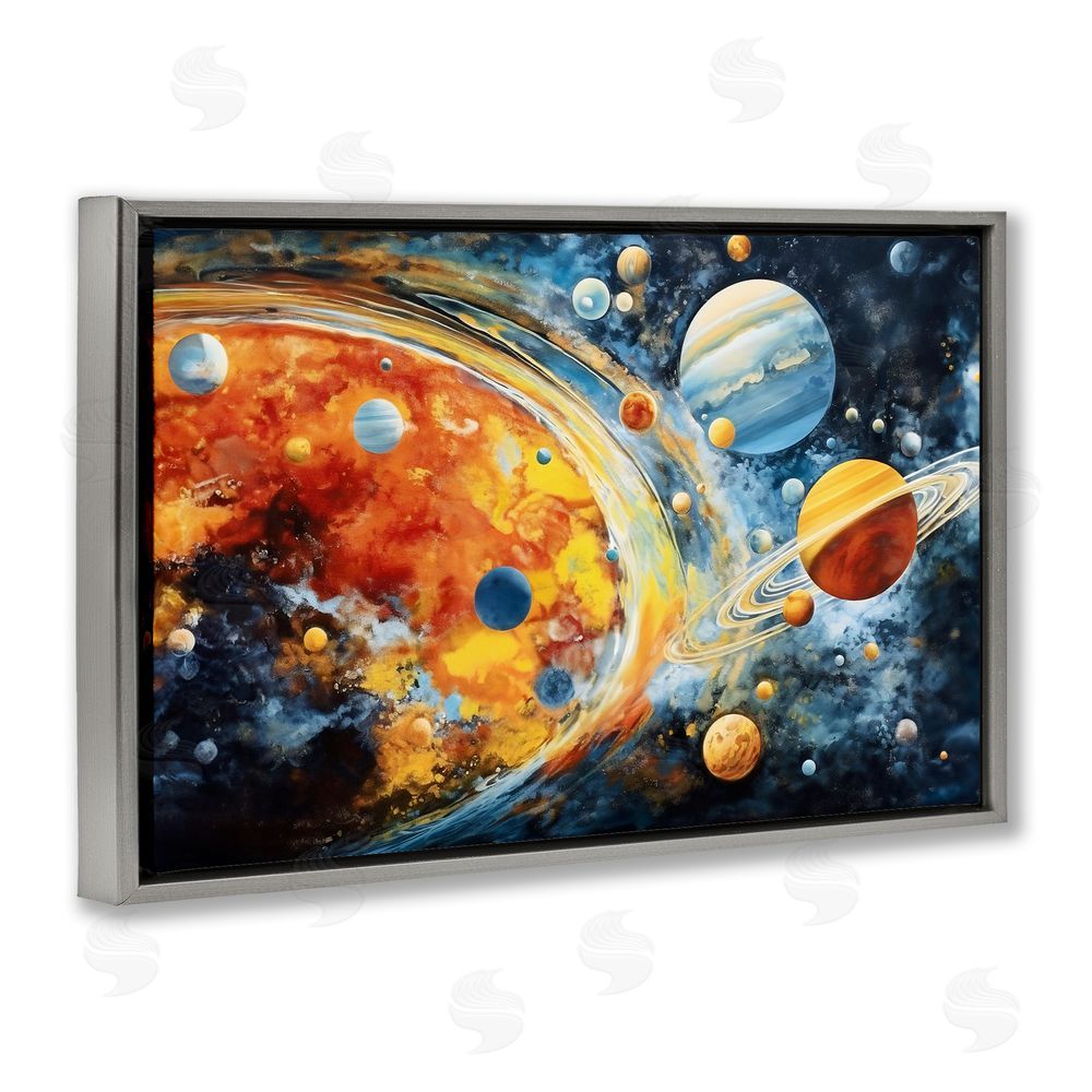 Ray Powers Space Whirl Planets Gray Floating Frame Canvas Wall Art Print