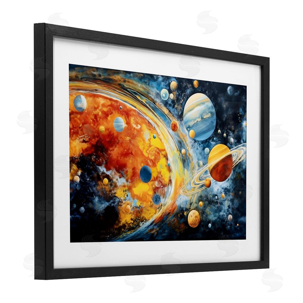 Ray Powers Space Whirl Planets Black Framed Print Under Glass Wall Art