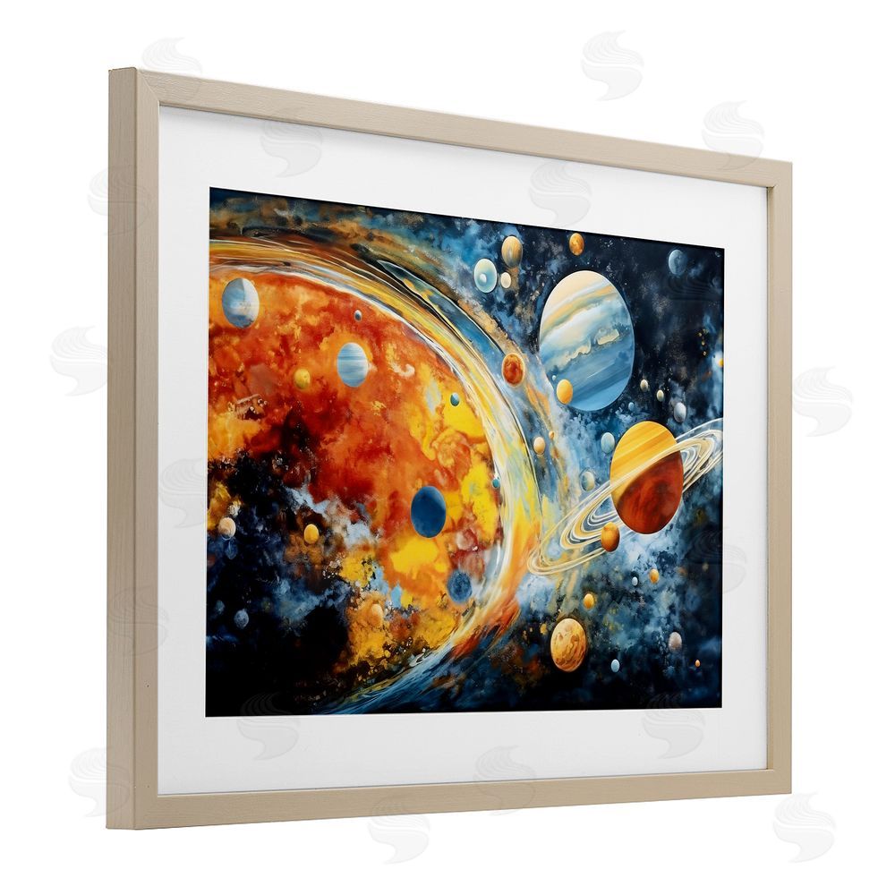 Ray Powers Space Whirl Planets Brown Framed Print Under Glass Wall Art
