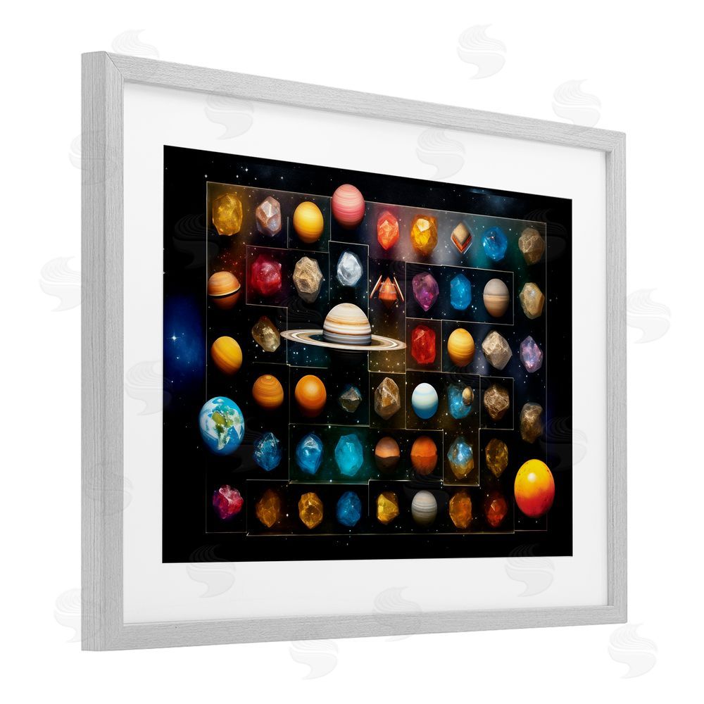 Ray Powers Celestial Gems & Planets Gray Framed Print Under Glass Wall Art