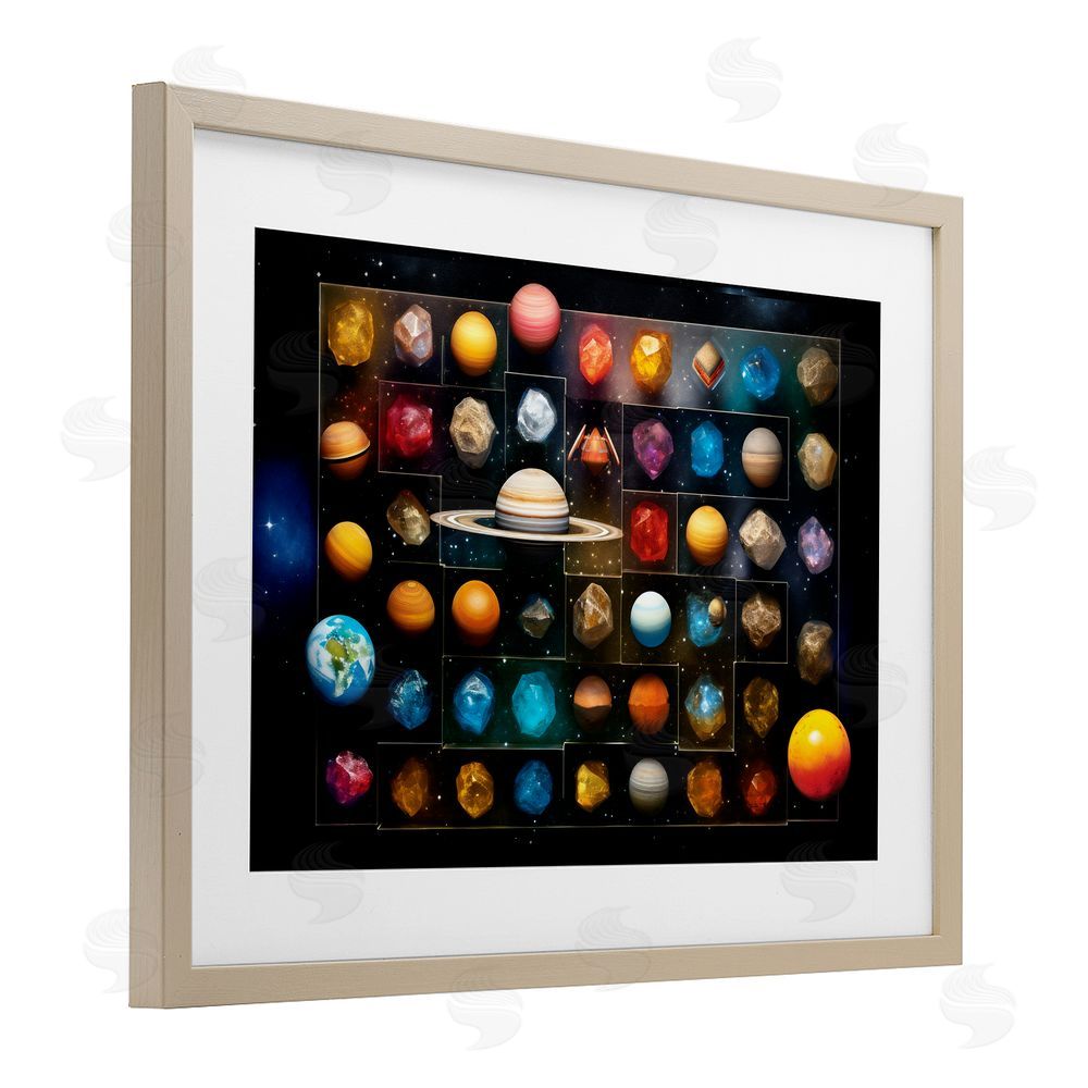Ray Powers Celestial Gems & Planets Birch Framed Print Under Glass Wall Art