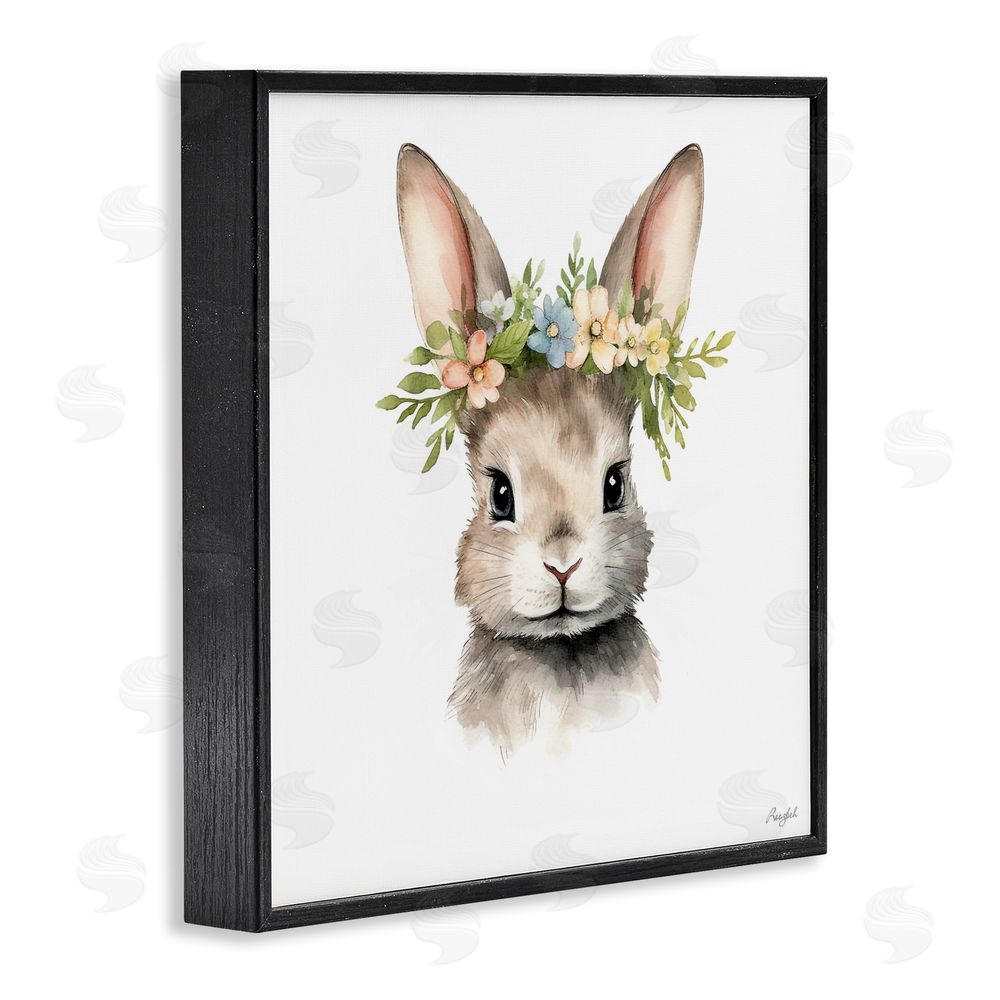 Roozbeh Woodland Rabbit Flower Crown Black Framed Giclee Wall Art Print