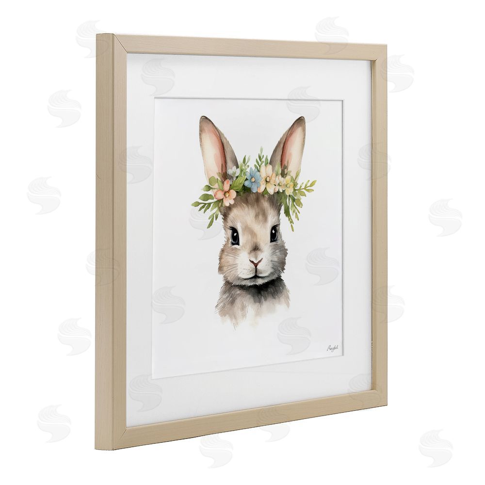 Roozbeh Woodland Rabbit Flower Crown Brown Framed Print Under Glass Wall Art
