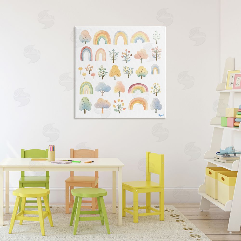 Roozbeh Happy Rainbows & Foliage Stretched Canvas Wall Art in Room