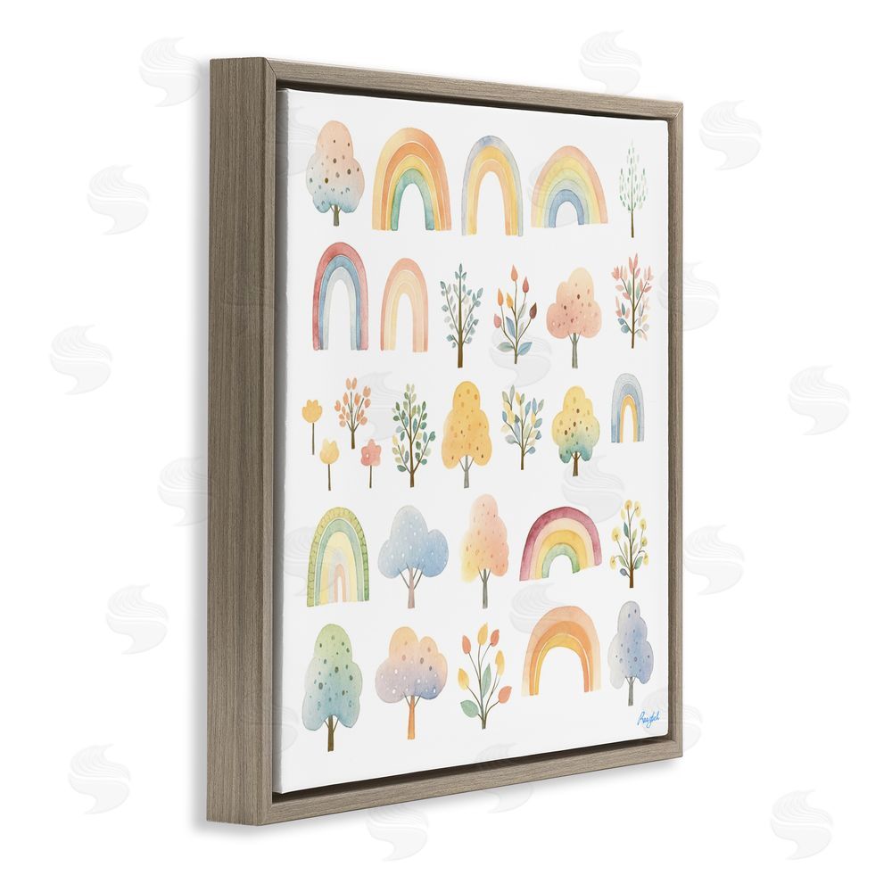 Roozbeh Happy Rainbows & Foliage Brown Floating Frame Canvas Wall Art