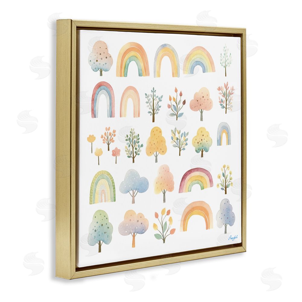 Roozbeh Happy Rainbows & Foliage Gold Floating Frame Canvas Wall Art