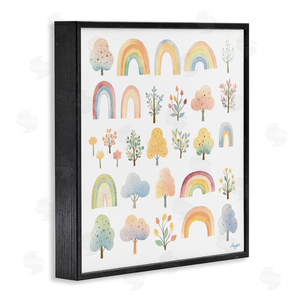 Roozbeh Happy Rainbows & Foliage Blacked Framed Giclee Wall Art Print