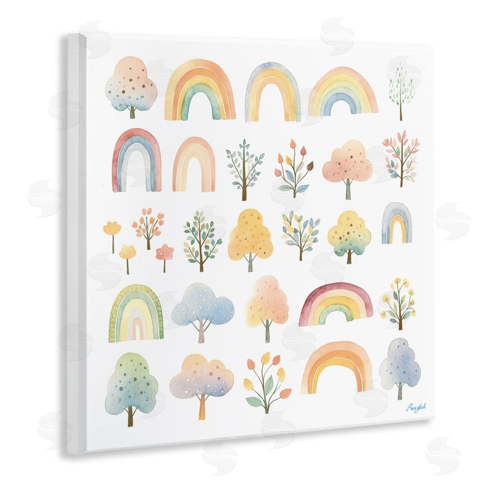 Roozbeh Happy Rainbows & Foliage Wooden Wall Plaque Art Print