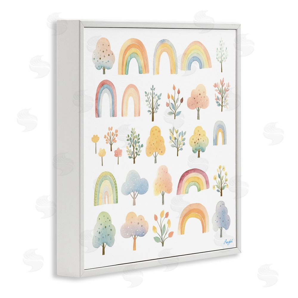 Roozbeh Happy Rainbows & Foliage White Framed Giclee Wall Art Print