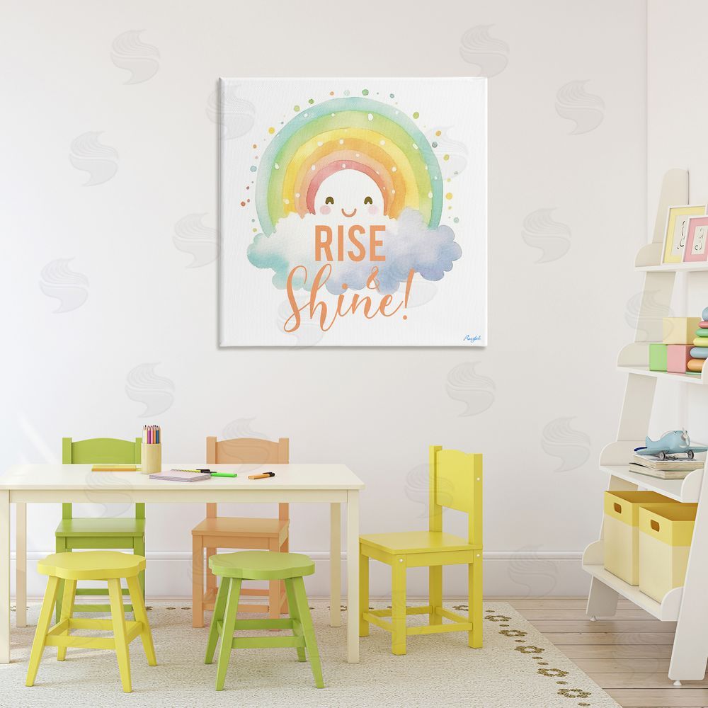 Roozbeh Rise Shine Happy Rainbow Stretched Canvas Wall Art Print in Room