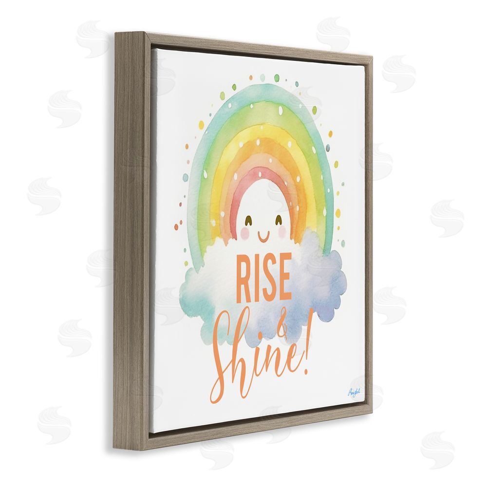 Roozbeh Rise Shine Happy Rainbow Brown Floating Frame Canvas Wall Art Print