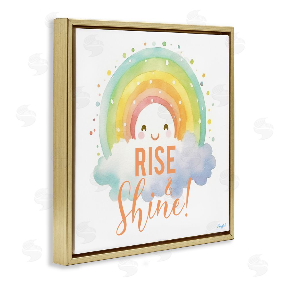 Roozbeh Rise Shine Happy Rainbow Gold Floating Frame Canvas Wall Art Print
