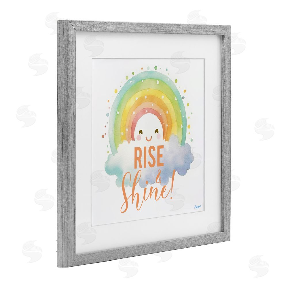 Roozbeh Rise Shine Happy Rainbow Gray Framed Print Under Glass Wall Art