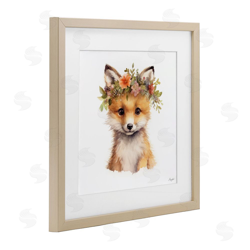 Roozbeh Woodland Fox Flower Crown Brown Framed Print Under Glass Wall Art