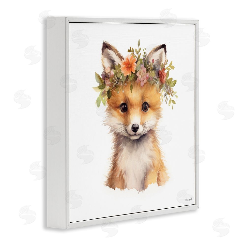 Roozbeh Woodland Fox Flower Crown White Framed Giclee Wall Art Print