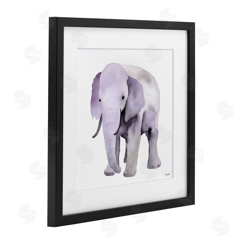 Roozbeh Kid's Minimal Elephant Black Framed Print Under Glass with Mat Wall Art