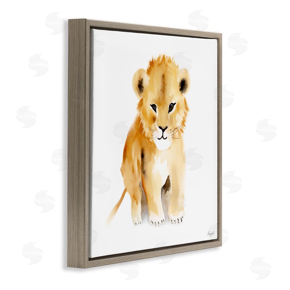 Roozbeh Minimal Lion Cub Brown Floating Frame Canvas Wall Art